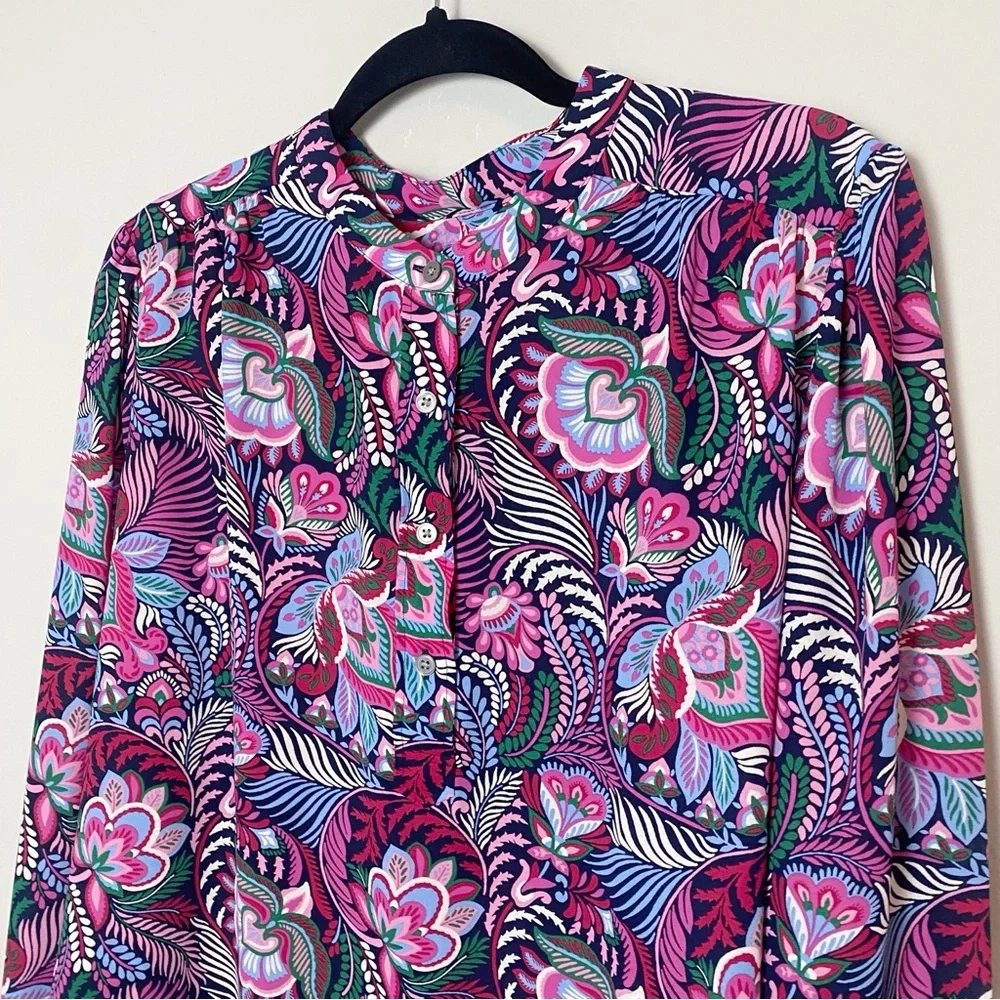 Loft Paisley Multicolor Stand Collar Henley Blouse
